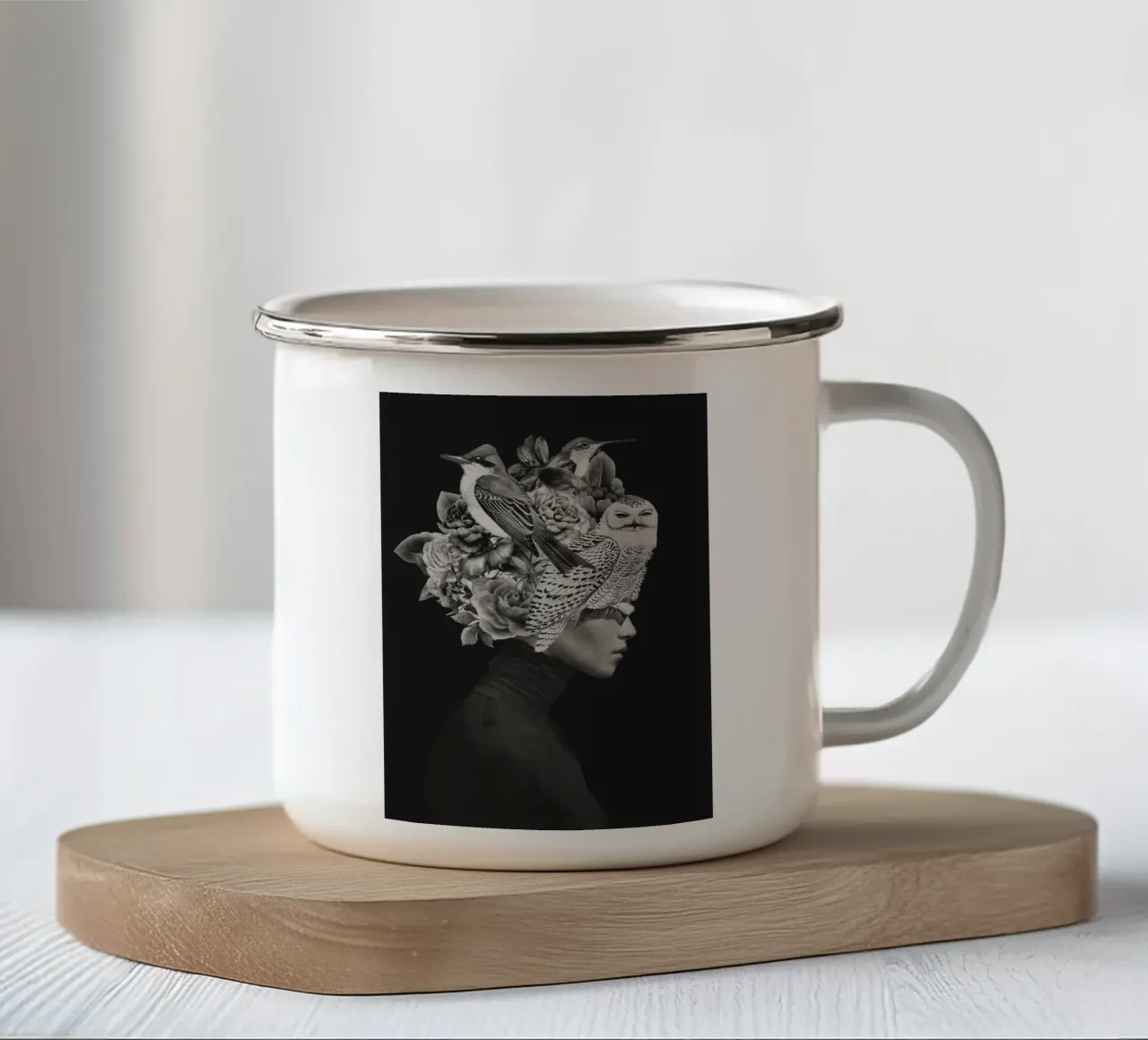 SIGNORA CON UCCELLI RITRATTO tazza in smalto da dada22