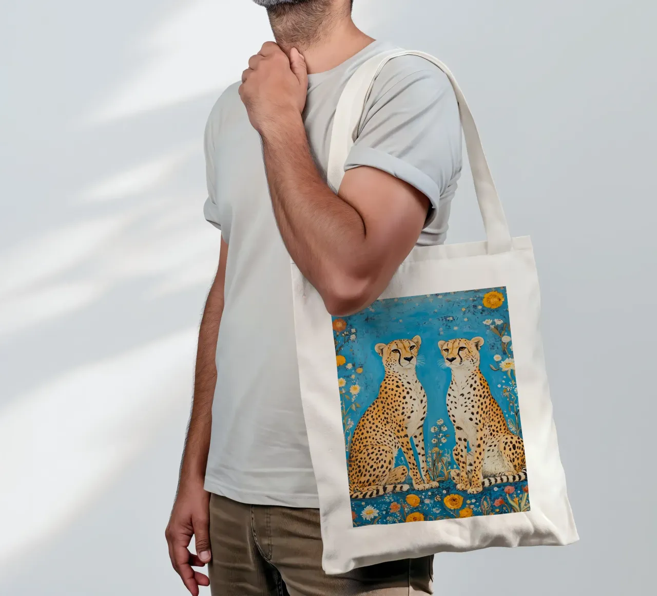 Due ghepardi borsa in juta da IamHomeStudio