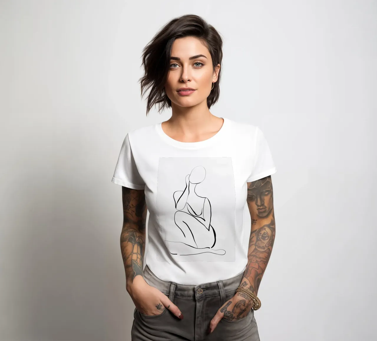 Female Figure Line Art women's fitted t-shirt by dada22