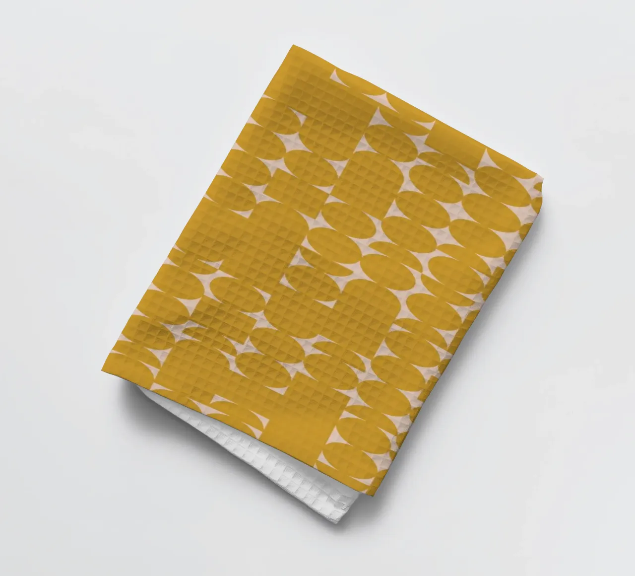 Impression d'art géométrique jaune moutarde et pêche torchon de kookiepixel