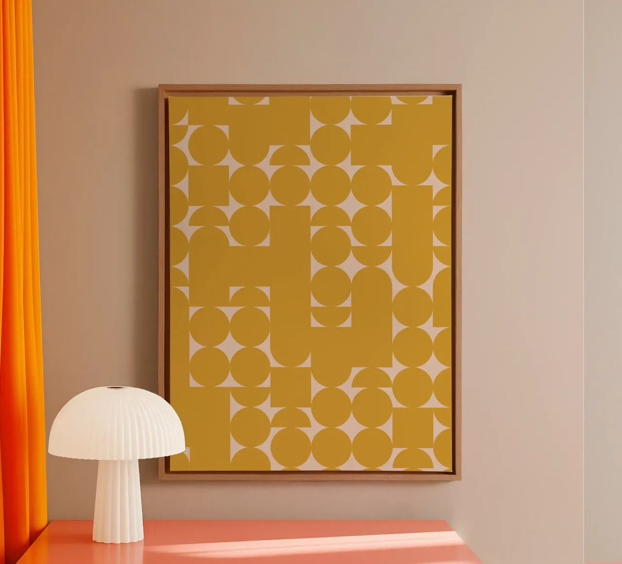 Mustard Yellow and Peach Geometric Art Print canvas by kookiepixel