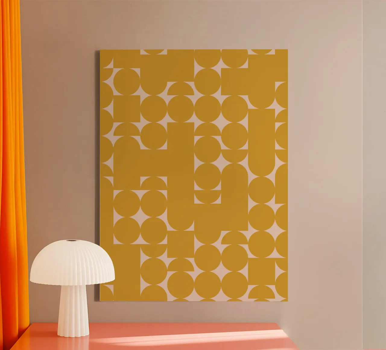 Mustard Yellow and Peach Geometric Art Print canvas by kookiepixel