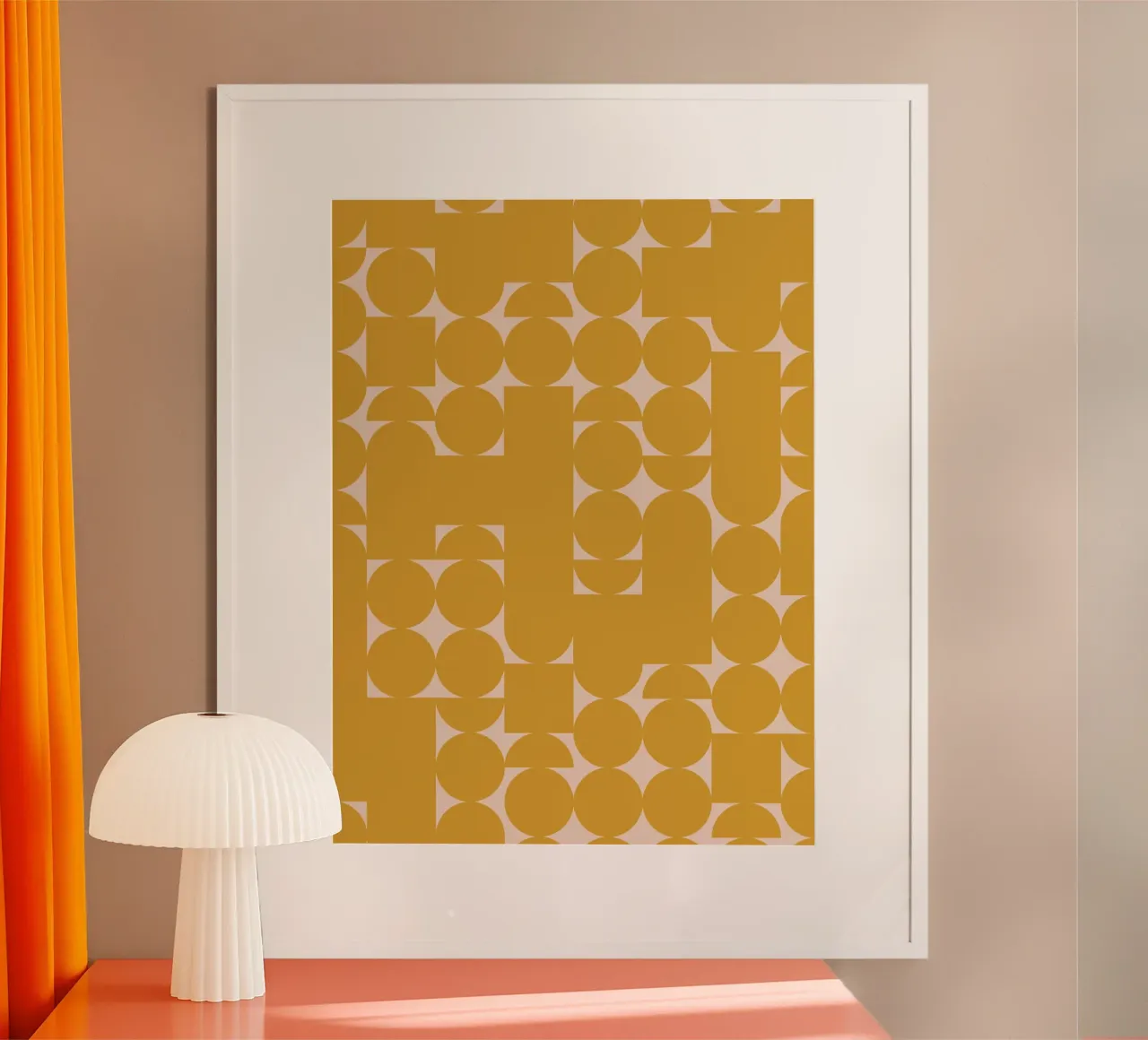 Stampa d'arte geometrica giallo senape e pesca poster da kookiepixel