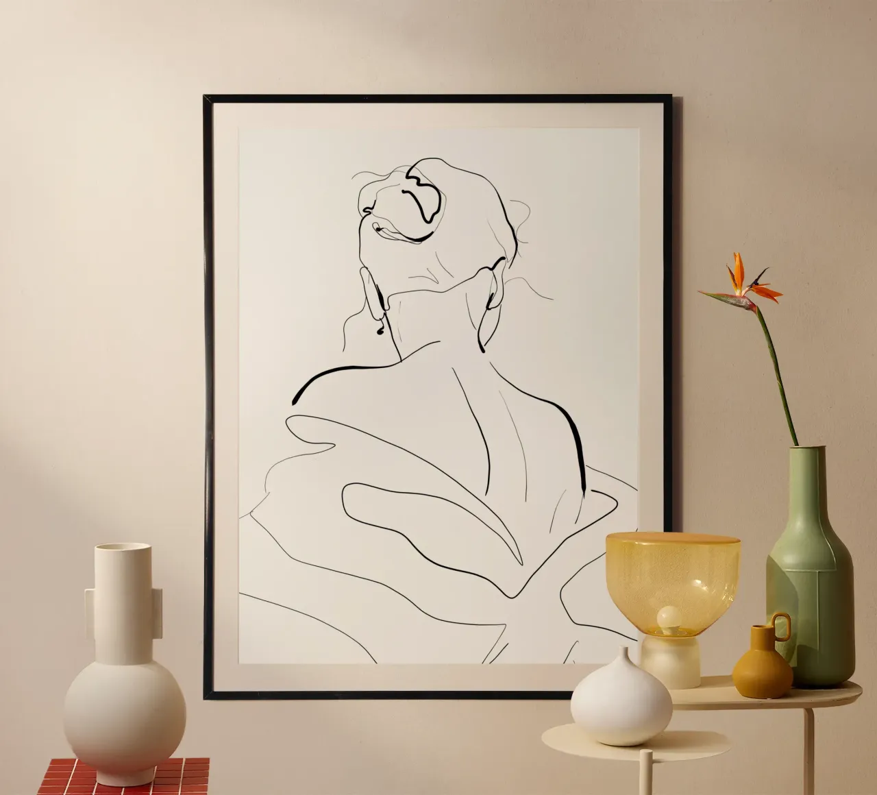 Arte della linea donna poster con telaio in legno da dada22