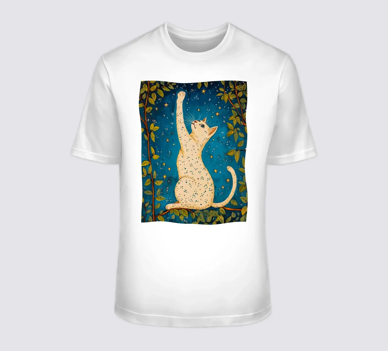 Gatto bianco e stelle t-shirt da IamHomeStudio