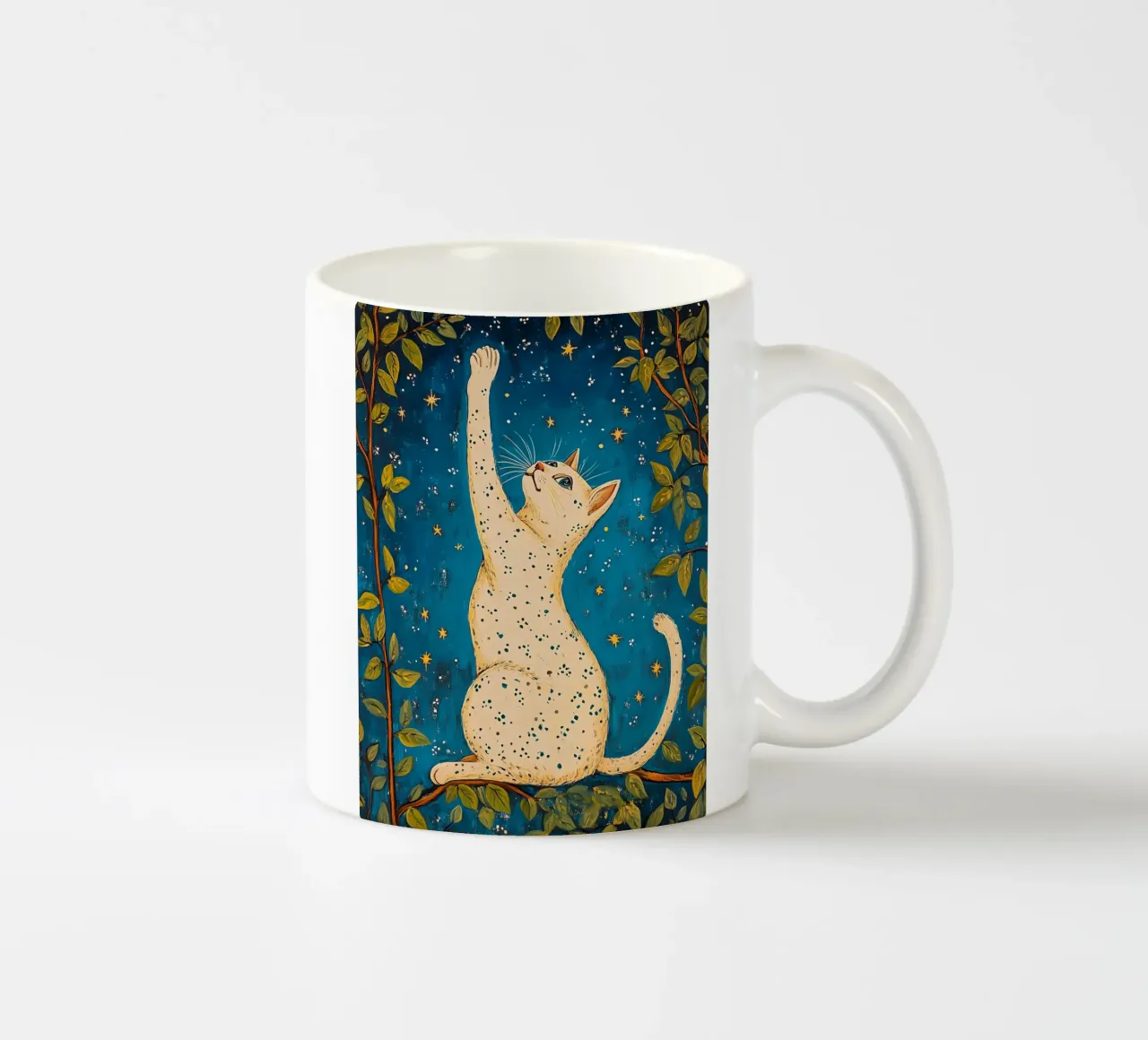 Gatto bianco e stelle tazza in ceramica da IamHomeStudio