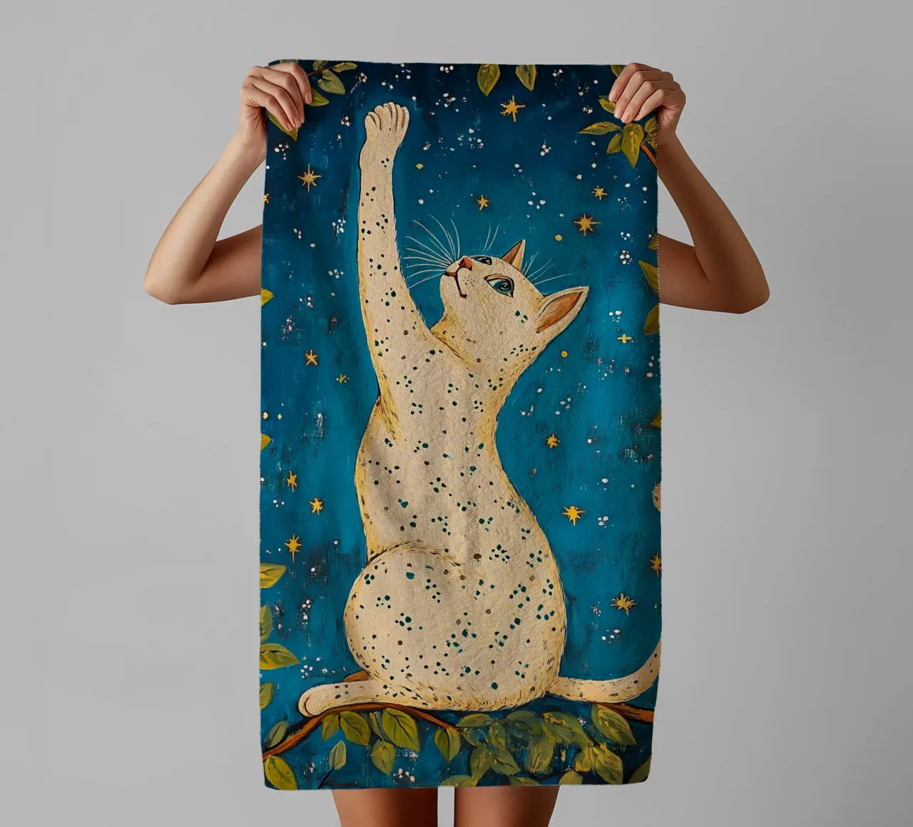 Gatto bianco e stelle asciugamano da bagno da IamHomeStudio