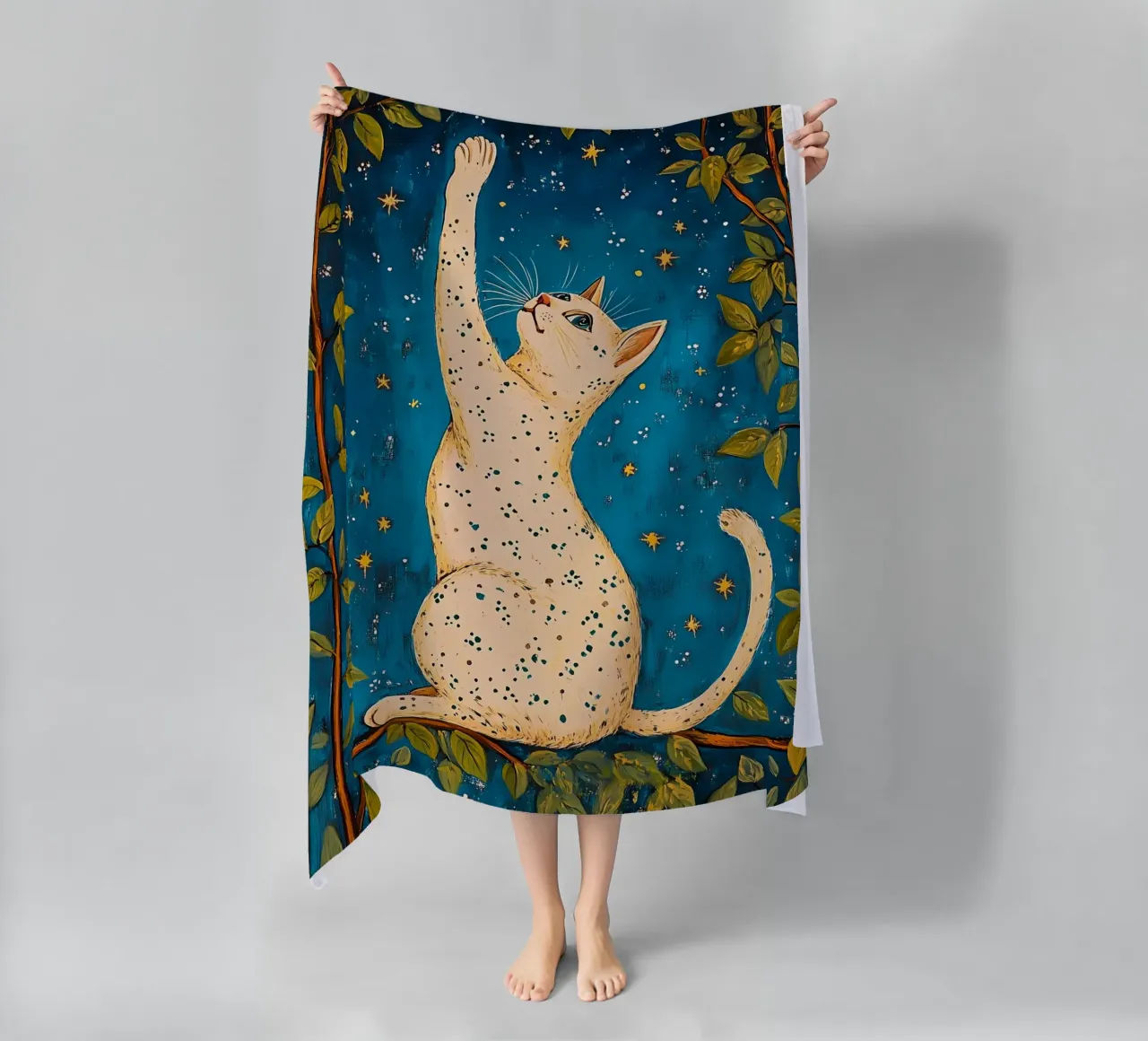 Gatto bianco e stelle telo mare da IamHomeStudio