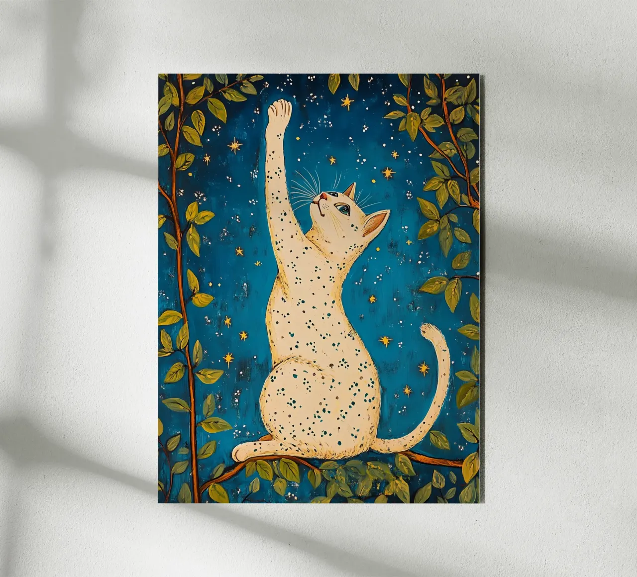 Gatto bianco e stelle alluminio dibond da IamHomeStudio
