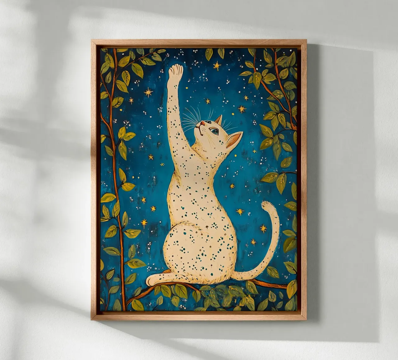 Gatto bianco e stelle tela con Cornice a cassetta da IamHomeStudio