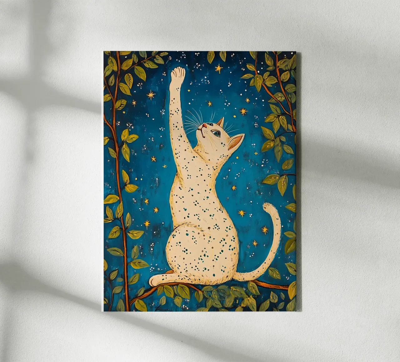 Gatto bianco e stelle tela con Cornice a cassetta da IamHomeStudio