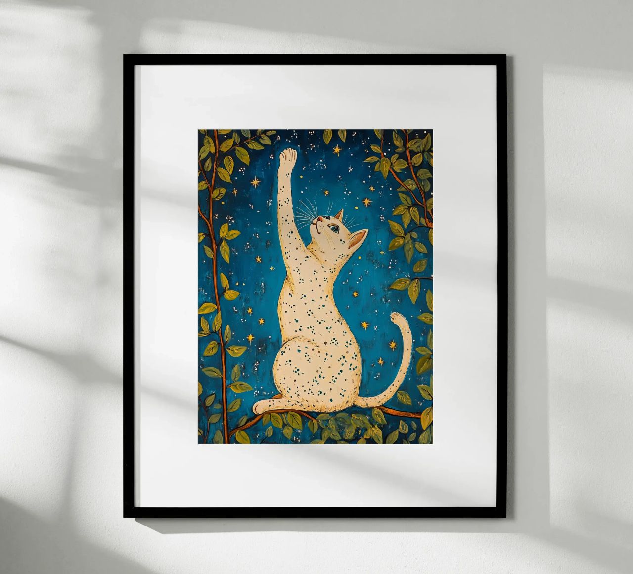 White Cat and Stars poster by Olga Wildrose