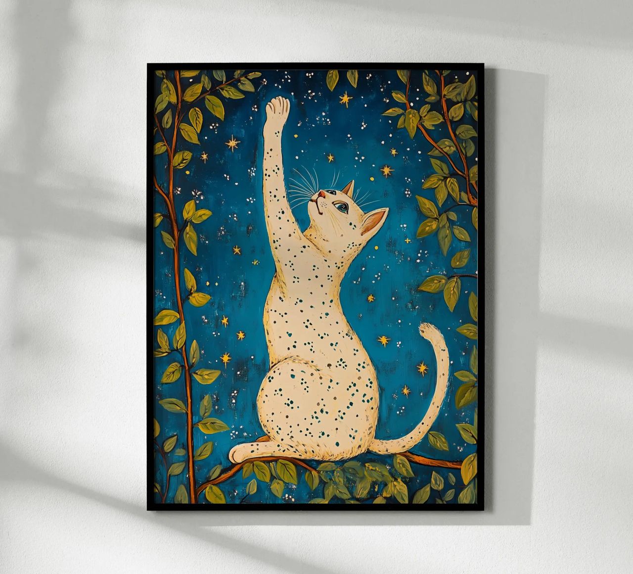 White Cat and Stars poster by Olga Wildrose