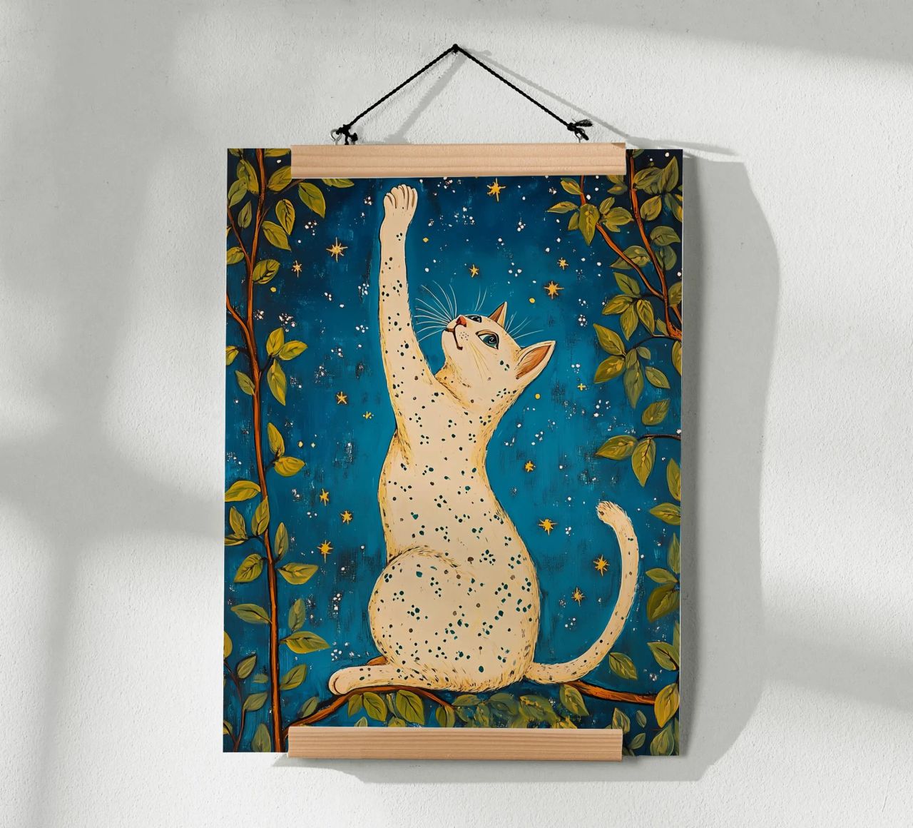 White Cat and Stars poster by Olga Wildrose