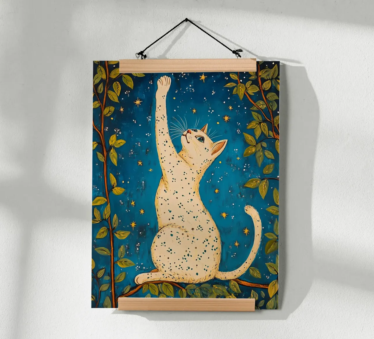 White Cat and Stars hahnemühle by IamHomeStudio
