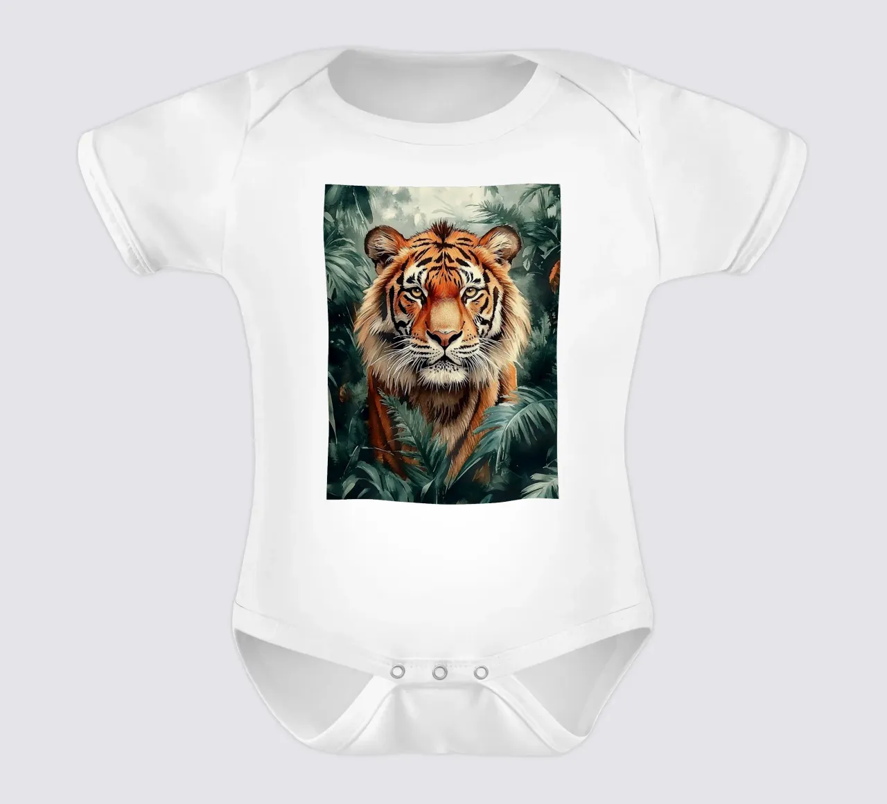 Tiger Forest Leaves 2 short-sleeve baby romper by Mateo