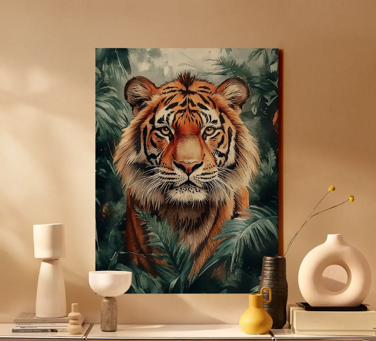Tiger Forest Leaves 2 tela con Cornice a cassetta da Mateo