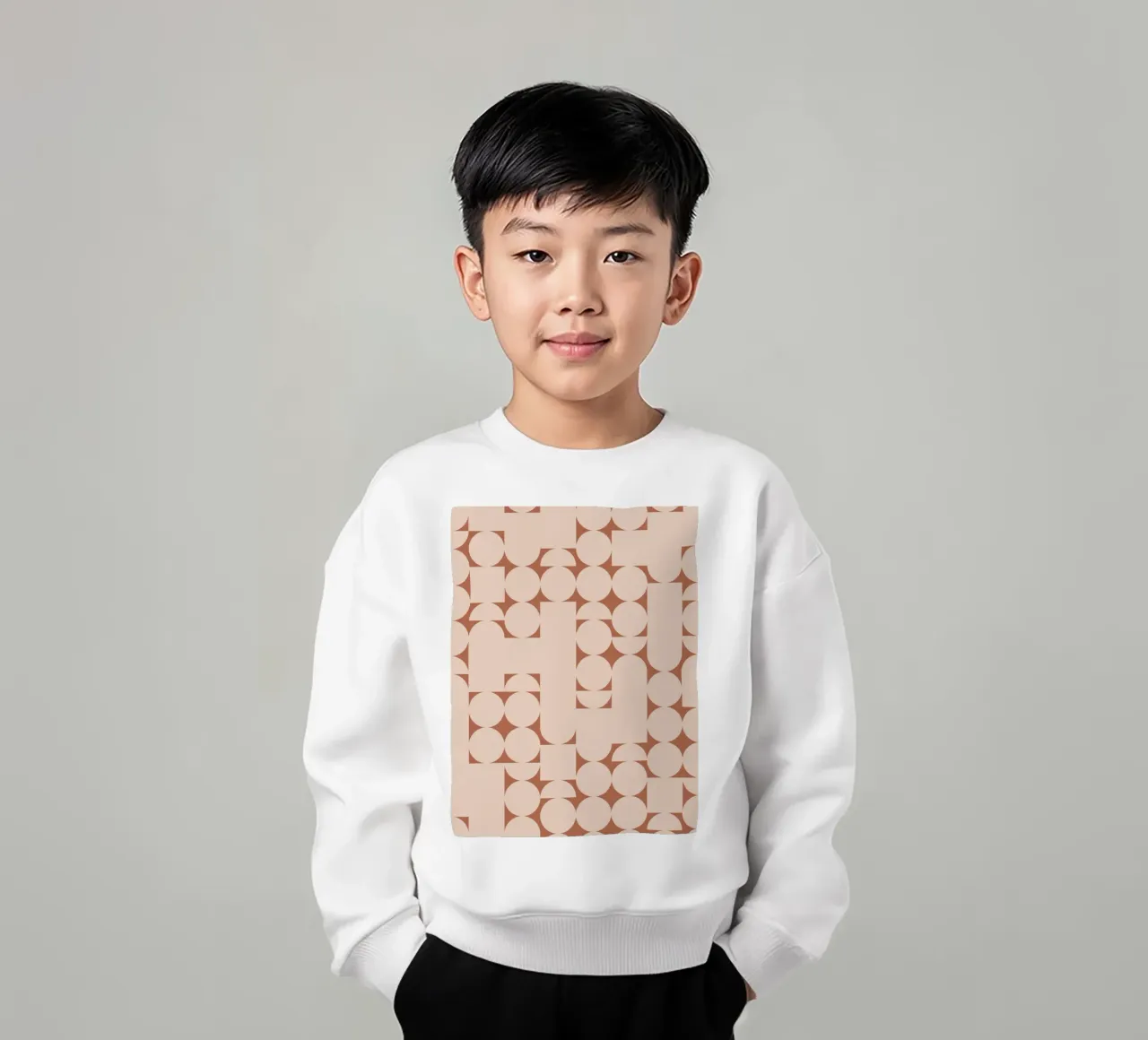 Peach and Terracotta Geometric Minimalist Art Print kids sweatshirt by kookiepixel