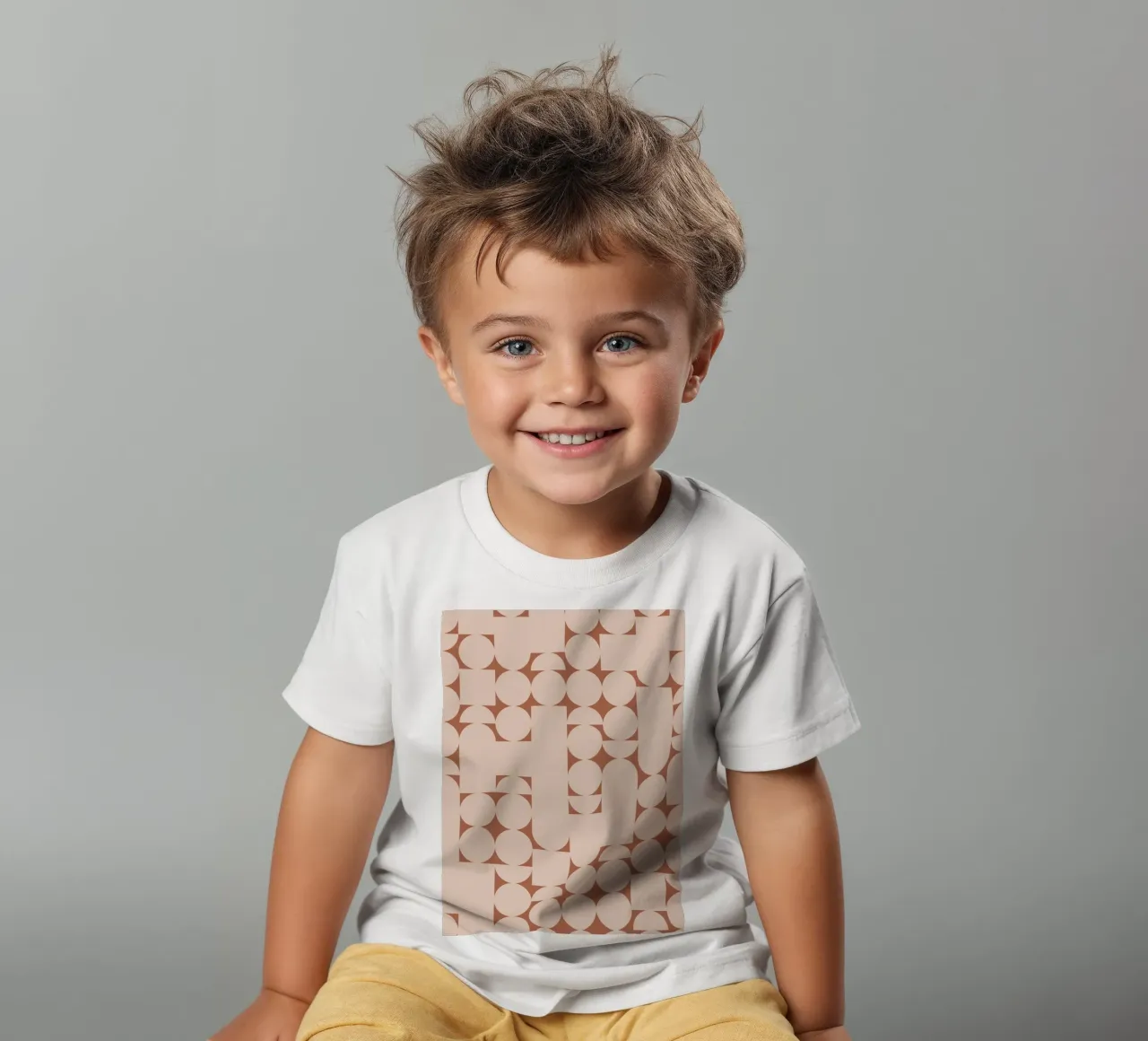 Peach and Terracotta Geometric Minimalist Art Print kids t-shirt by kookiepixel