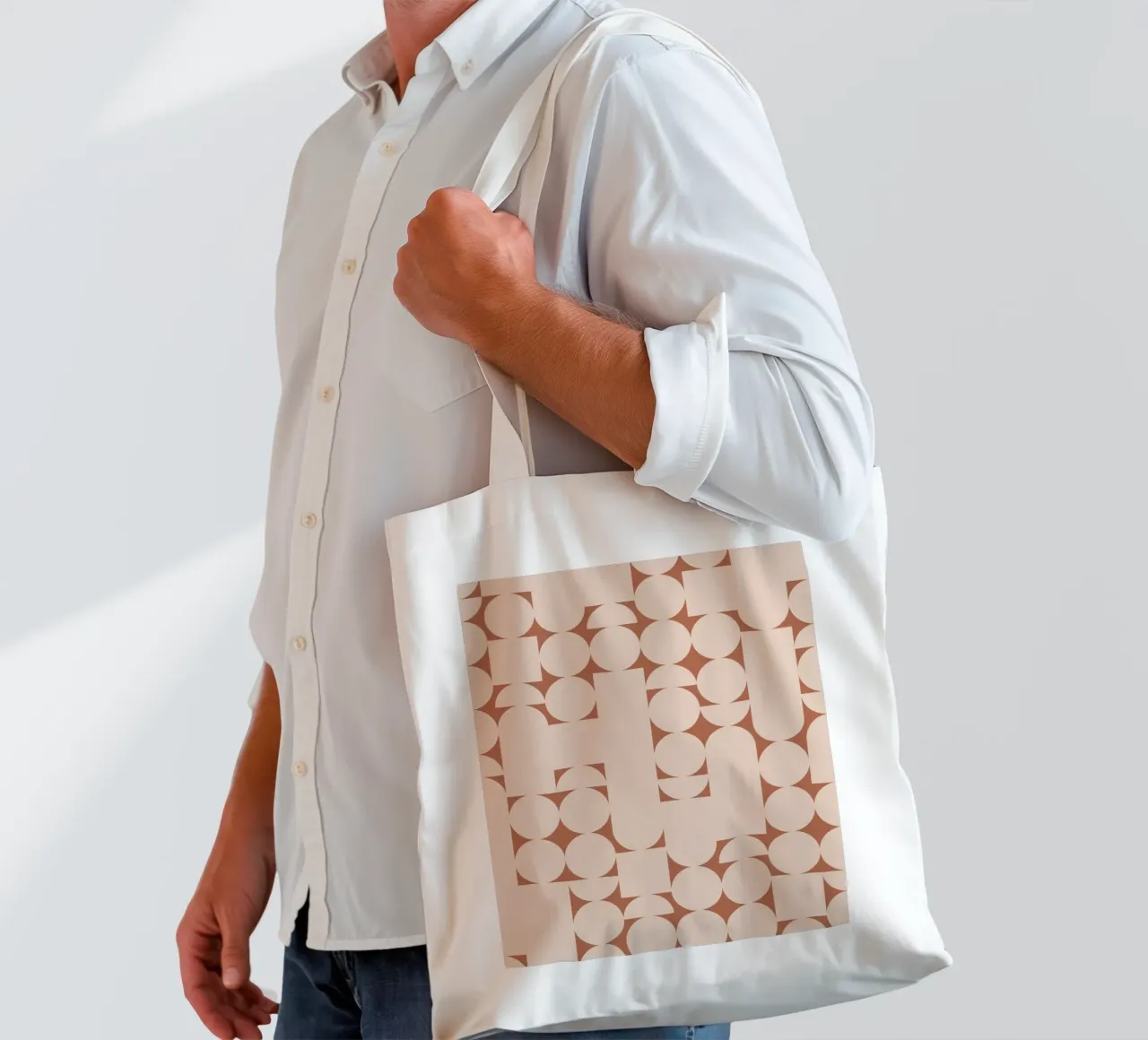 Peach and Terracotta Geometric Minimalist Art Print tote bag by kookiepixel