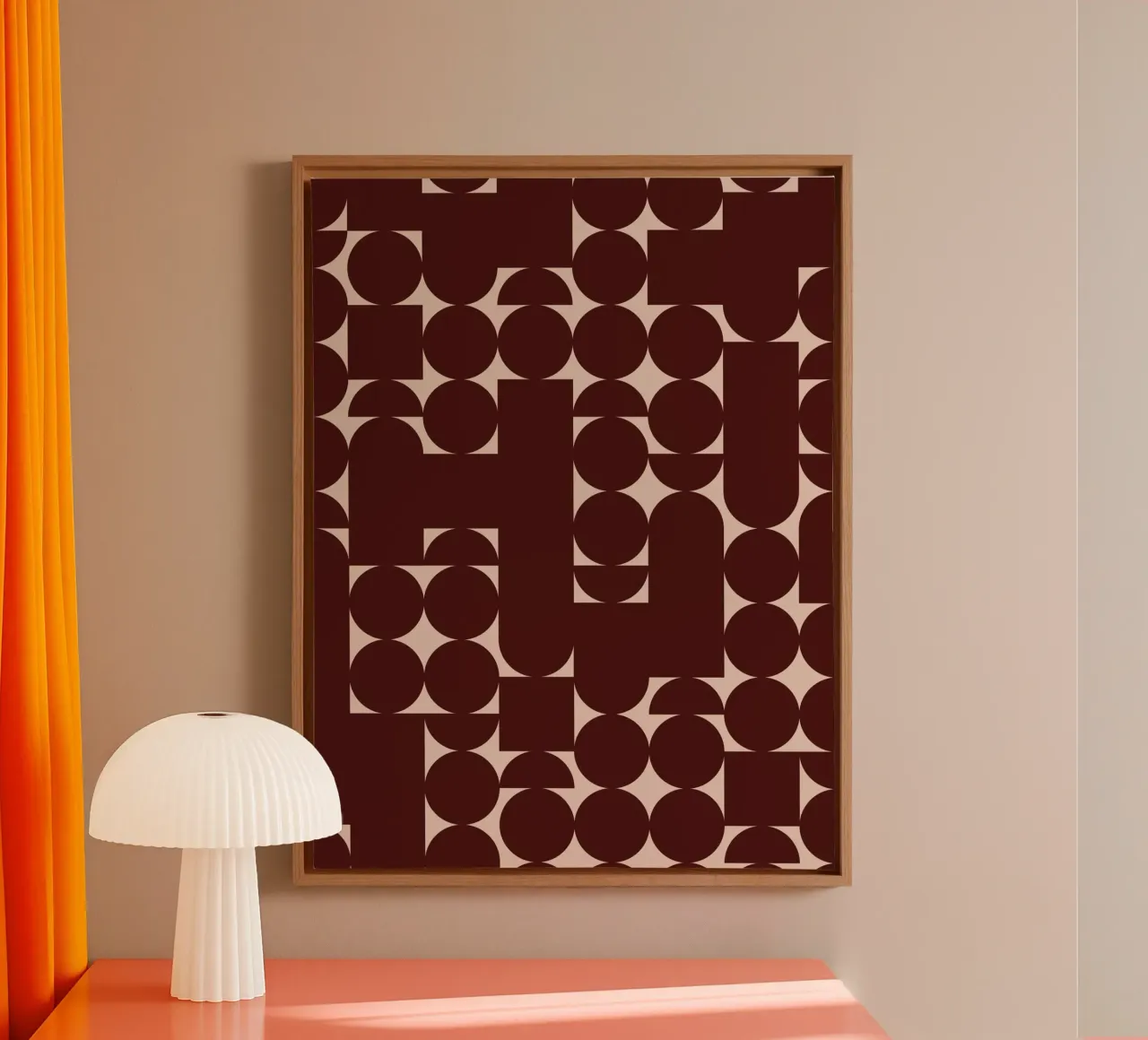 Burgundy and Peach Geometric Modern Art Print canvas with Floater frame by kookiepixel