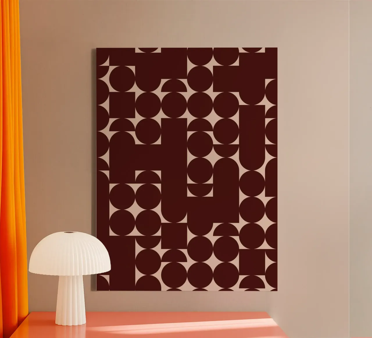Burgundy and Peach Geometric Modern Art Print canvas with Floater frame by kookiepixel
