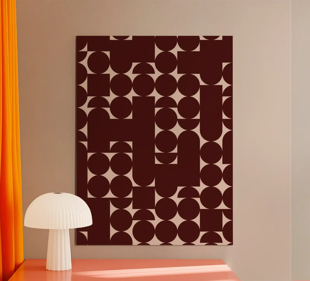 Geometrischer moderner Kunstdruck in Burgund und Pfirsich Poster von kookiepixel