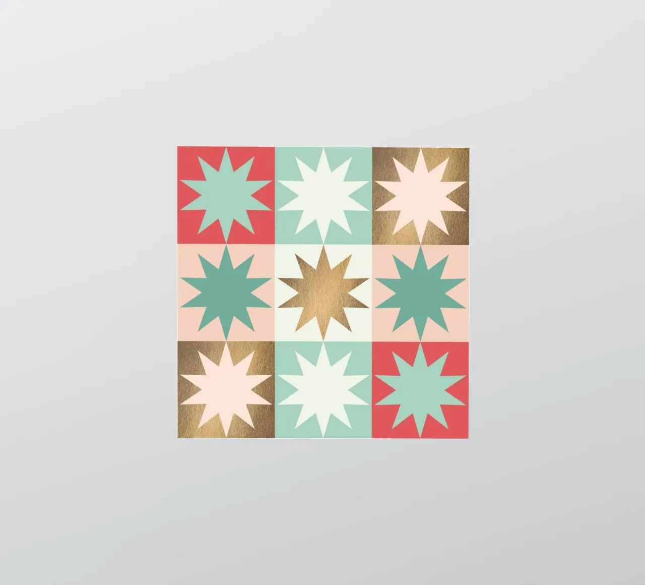 Festive Chequered Star Pattern • Red, Teal, Pink, Faux Gold sticker by Dominique Vari Abstract