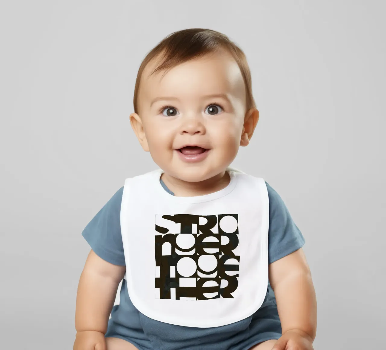 Bold Typography “Stronger Together” • Black and White baby bib by Dominique Vari Words