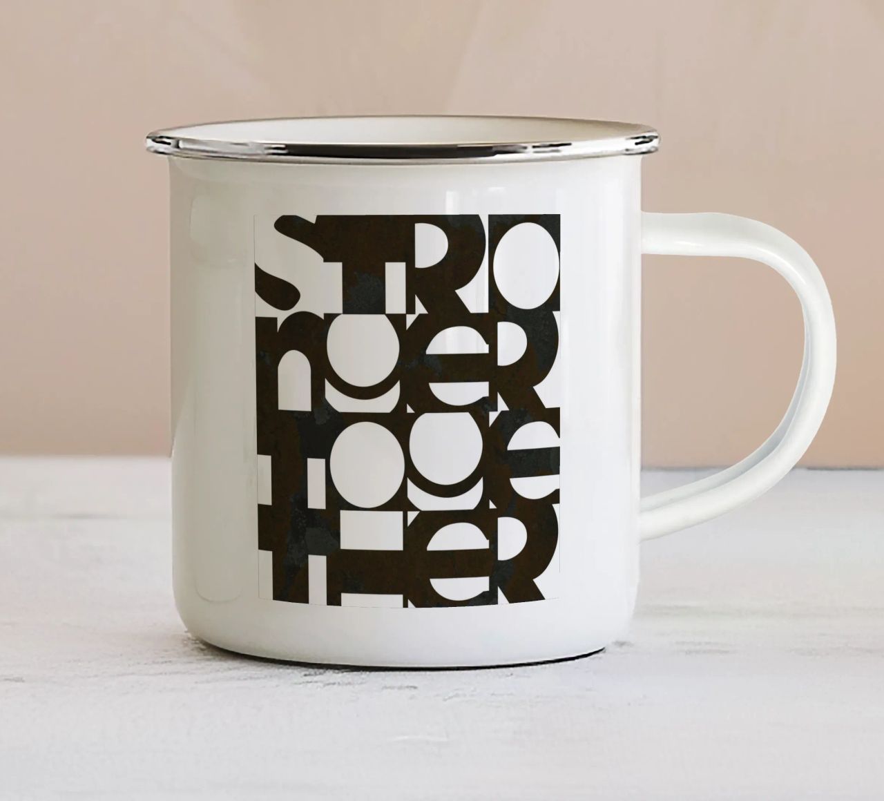 Tipografia in grassetto "Più forti insieme" - Bianco e nero tazza in smalto da Dominique Vari Words