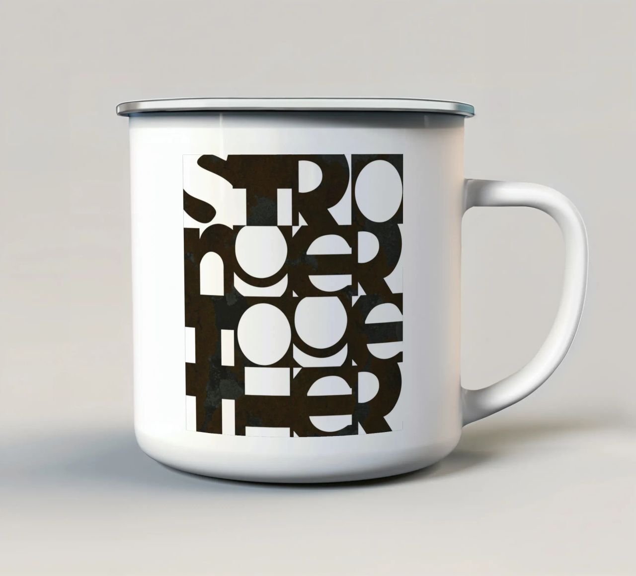 Tipografia in grassetto "Più forti insieme" - Bianco e nero tazza in smalto da Dominique Vari Words