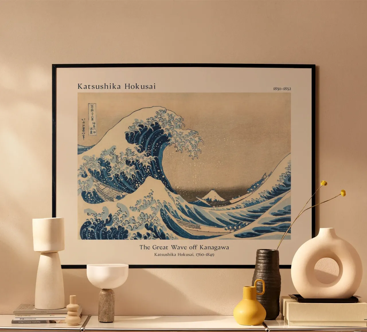 Katsushika-La grande onda poster con telaio in plastica da Carinaprint
