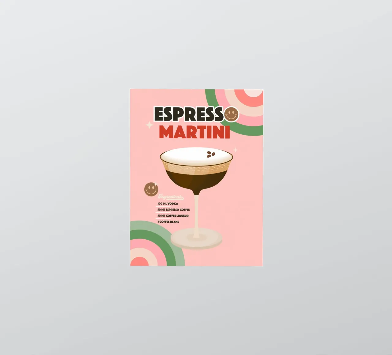 Espresso Martini - Retro Minimalist Cocktail Art on Pink sticker by Dominique Vari
