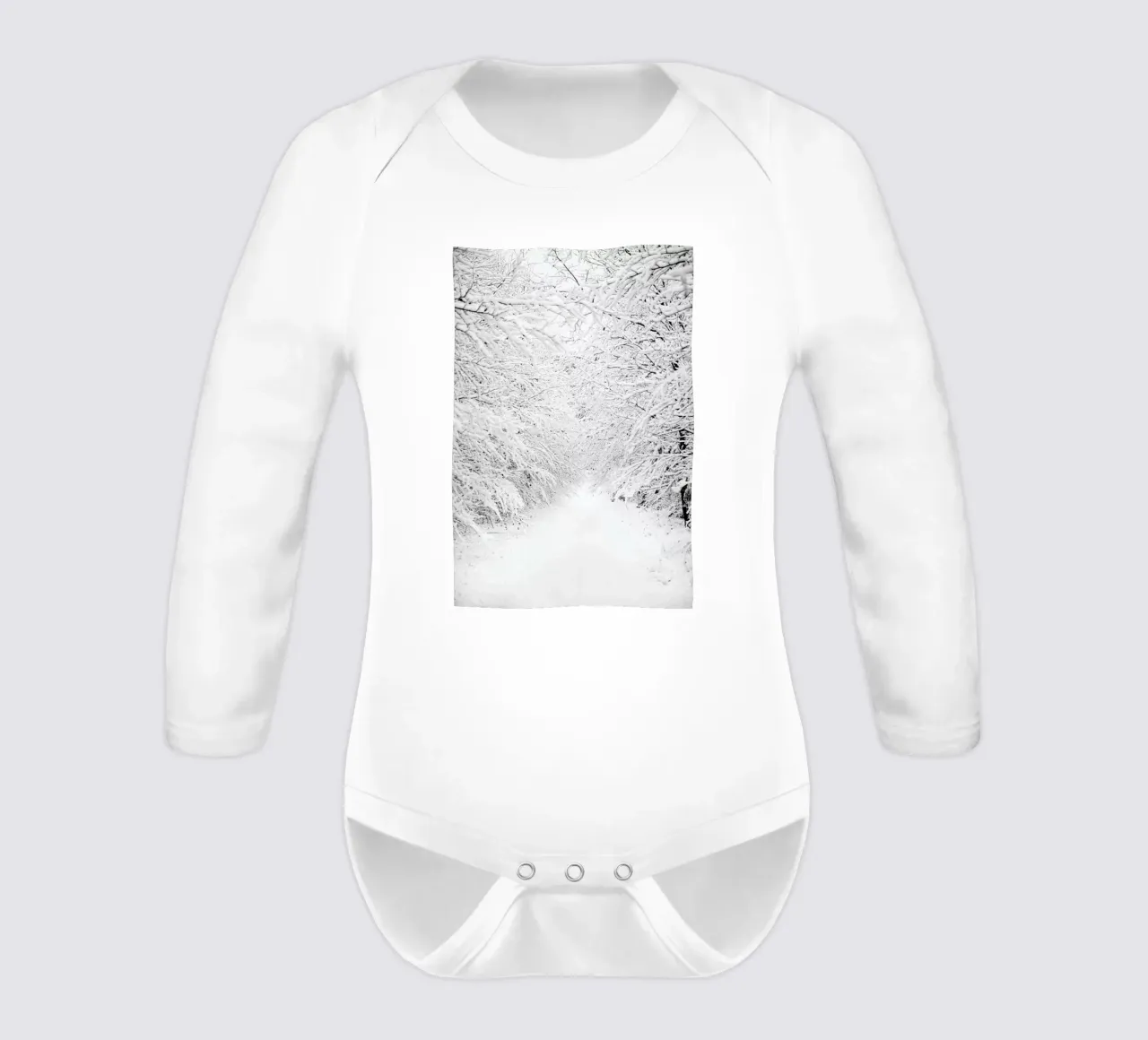Walking in a Winter Wonderland long-sleeve baby romper by Laura Palm