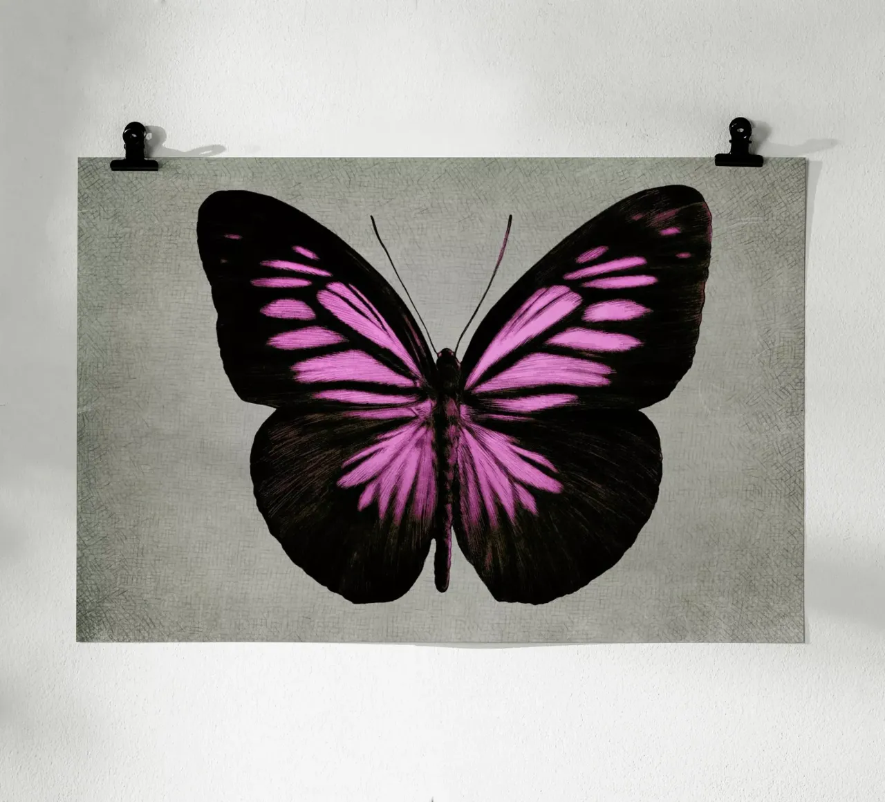 Papillon (pink) poster con telaio in legno da Eric Fan