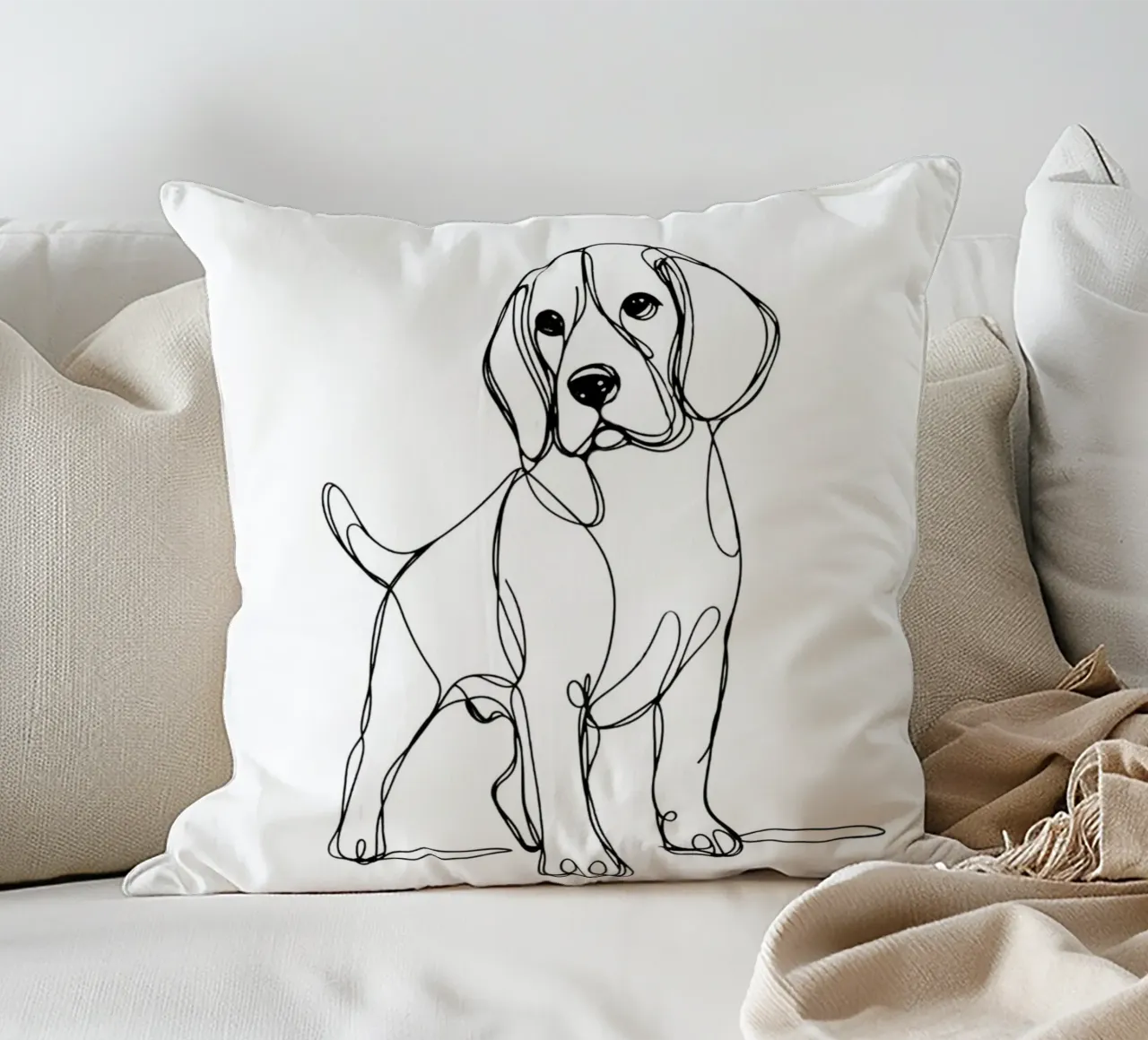 Disegno artistico lineare del cane beagle cuscino da WijdevenDesign