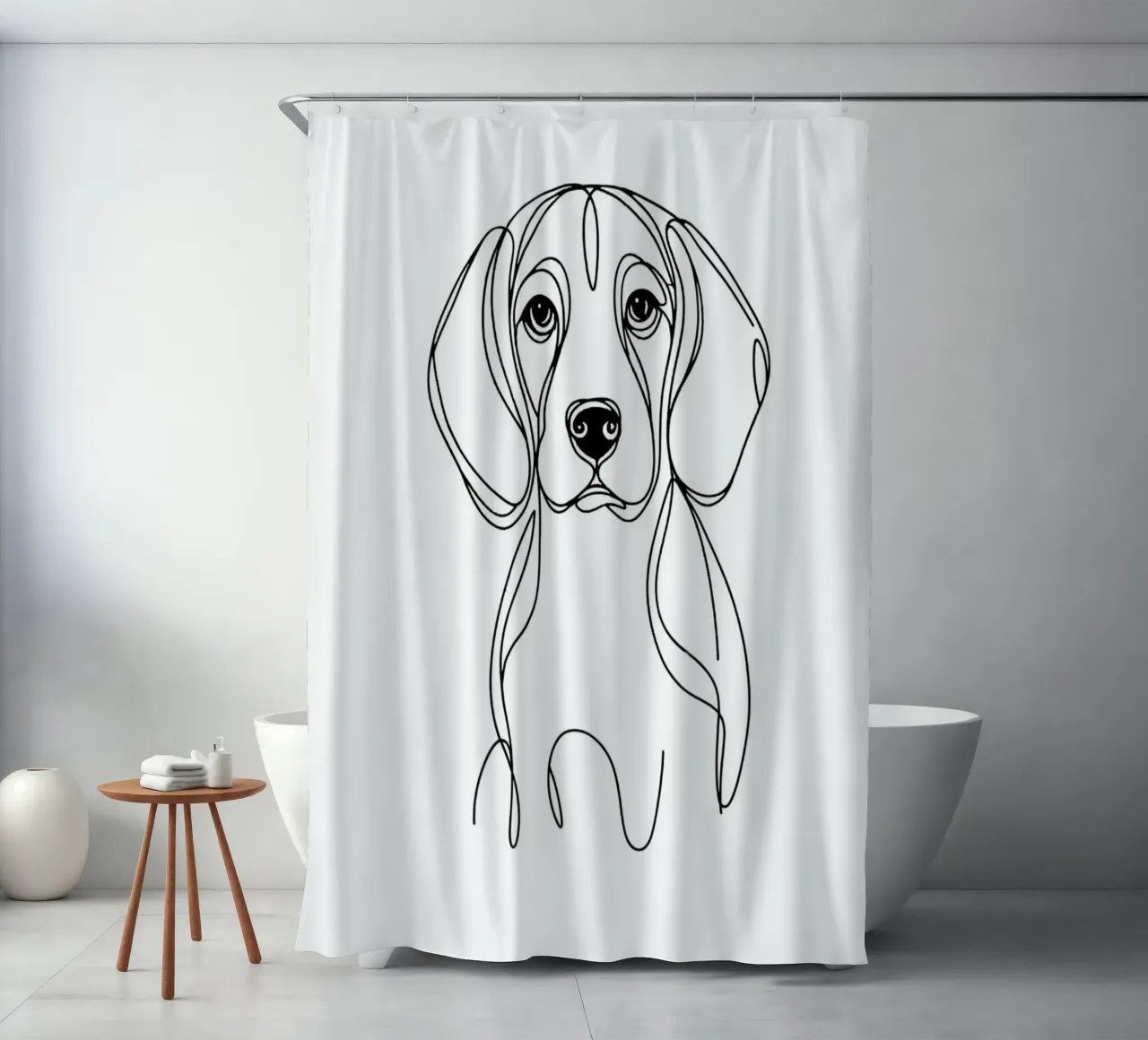 Beagle Dog Line Art Drawing shower curtain by WijdevenDesign