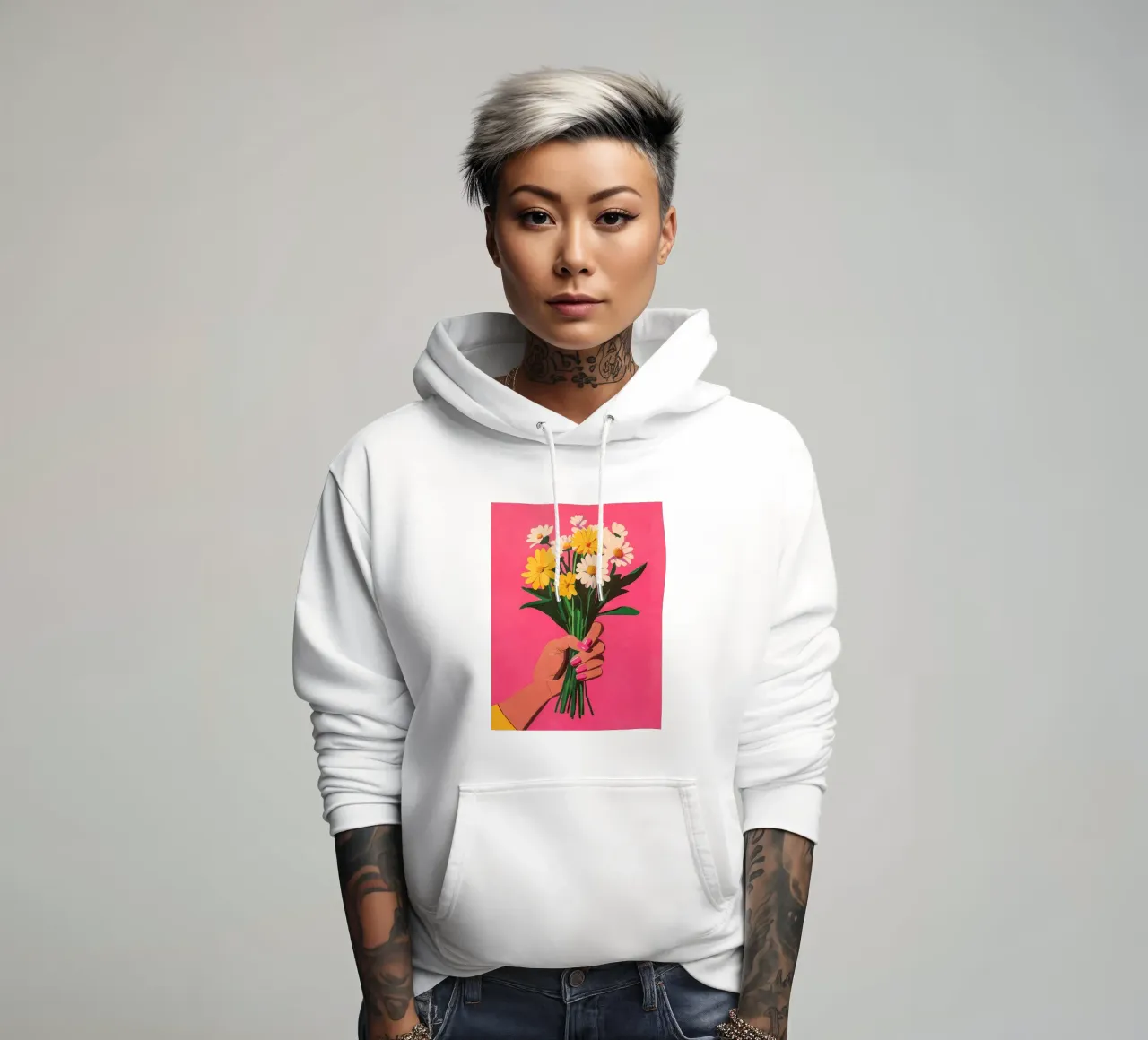 Unghie e fiori rosa felpa con cappuccio da Carinaprint