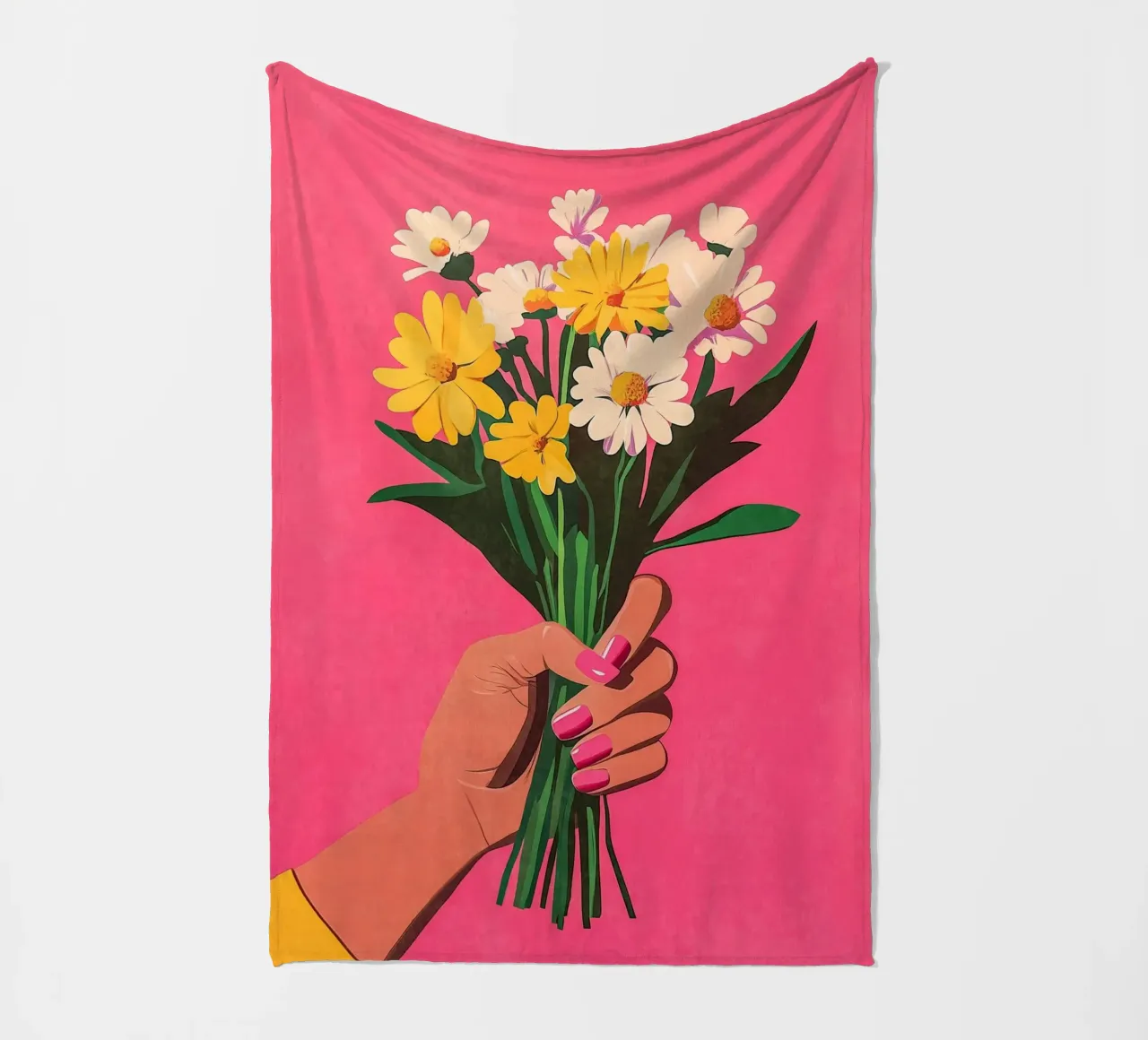 Pink fingernails & flowers fleece blanket by Carinaprint