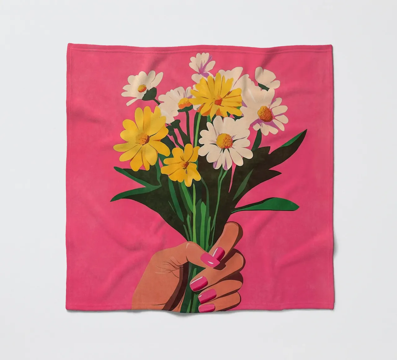 Pink fingernails & flowers fleece blanket by Carinaprint