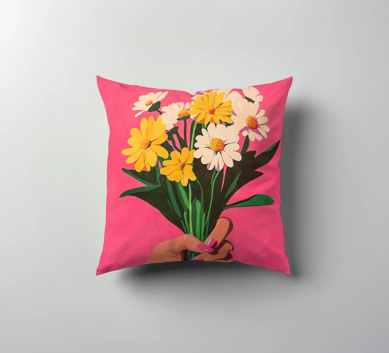 Roze nagels & bloemen kussen van Carinaprint
