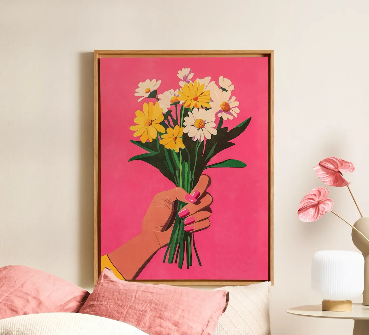 Pink fingernails & flowers canvas by Carinaprint