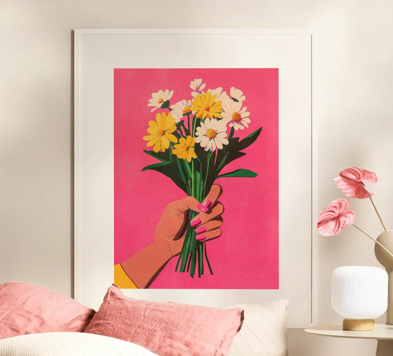Unghie e fiori rosa poster con telaio in plastica da Carinaprint