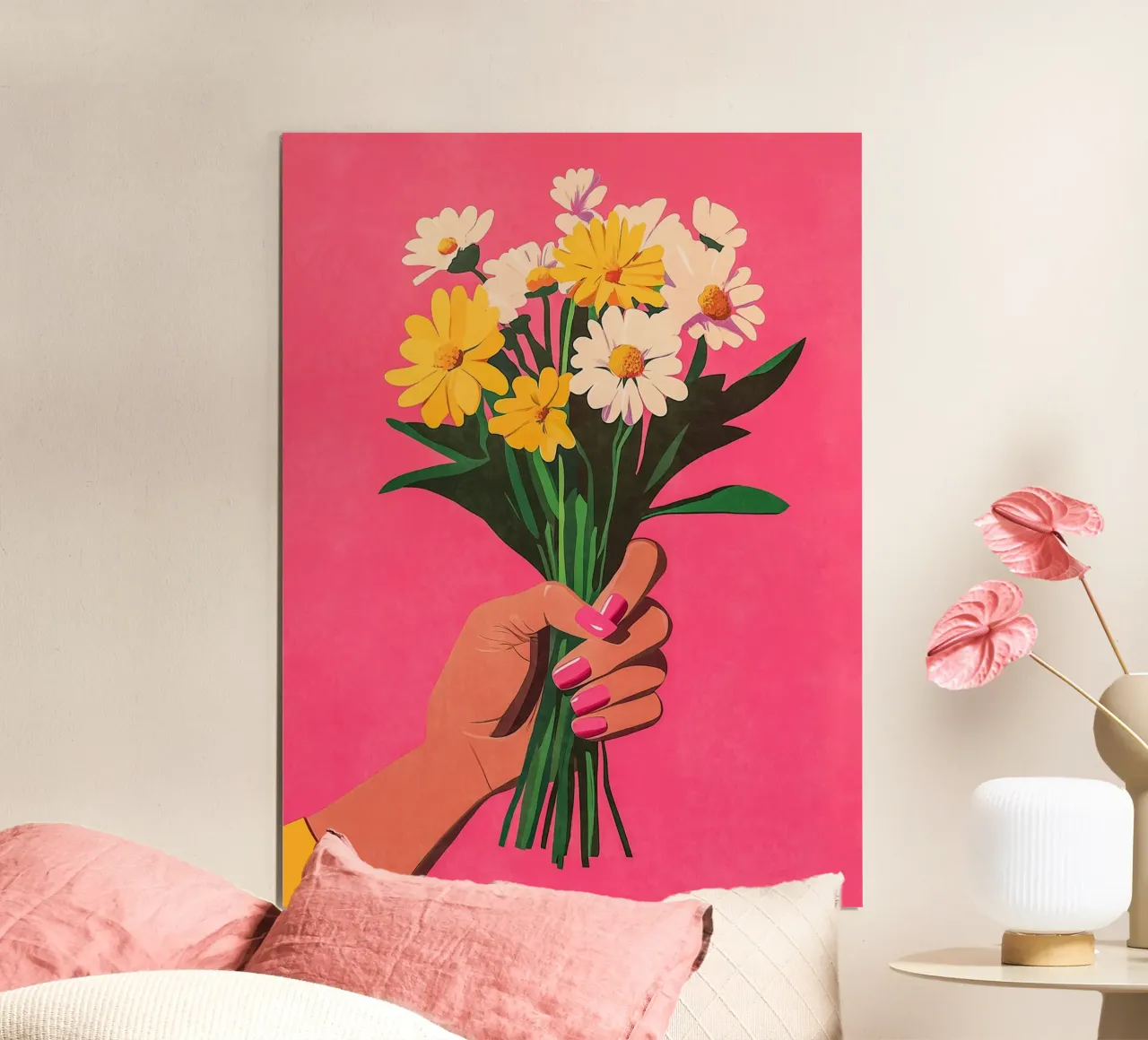 Unghie e fiori rosa poster con telaio in plastica da Carinaprint
