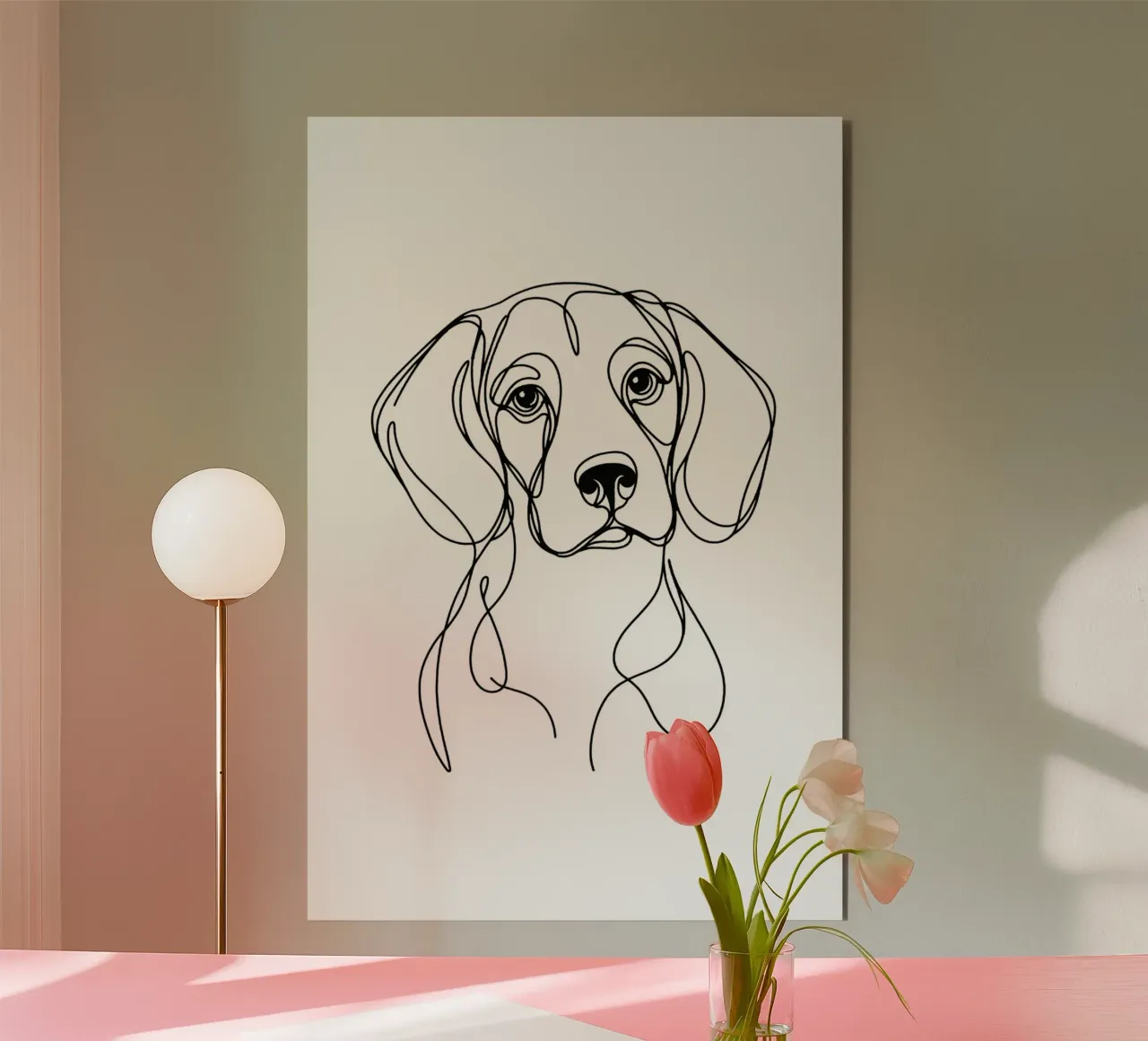 Disegno artistico lineare del cane beagle alluminio dibond da WijdevenDesign