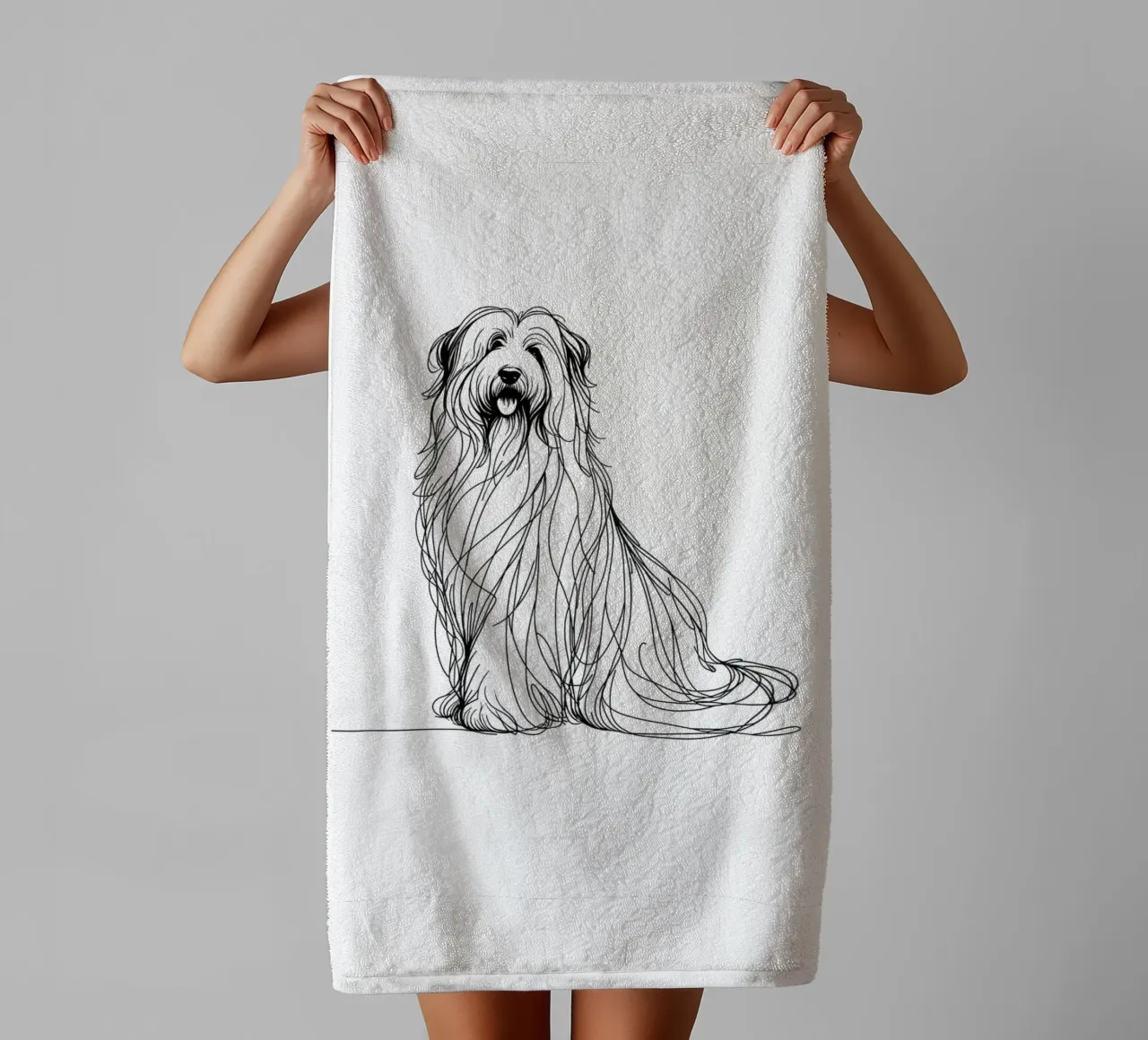 Collie Barbu Chien Dessin au trait serviette de bain de WijdevenDesign