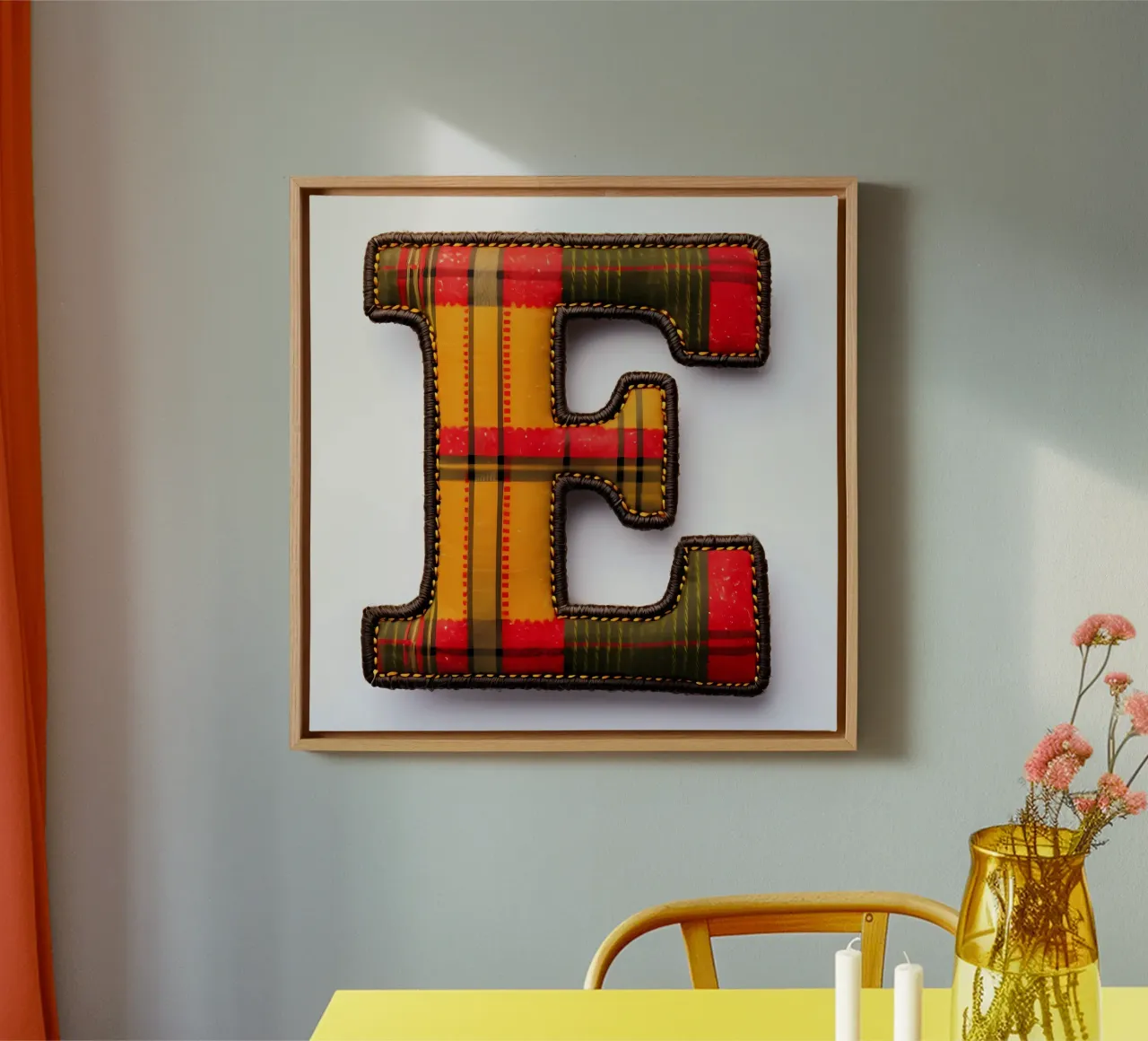 Plaid "E" - A Cozy Letter for Your Home canvas with Floater frame by inspirational quote