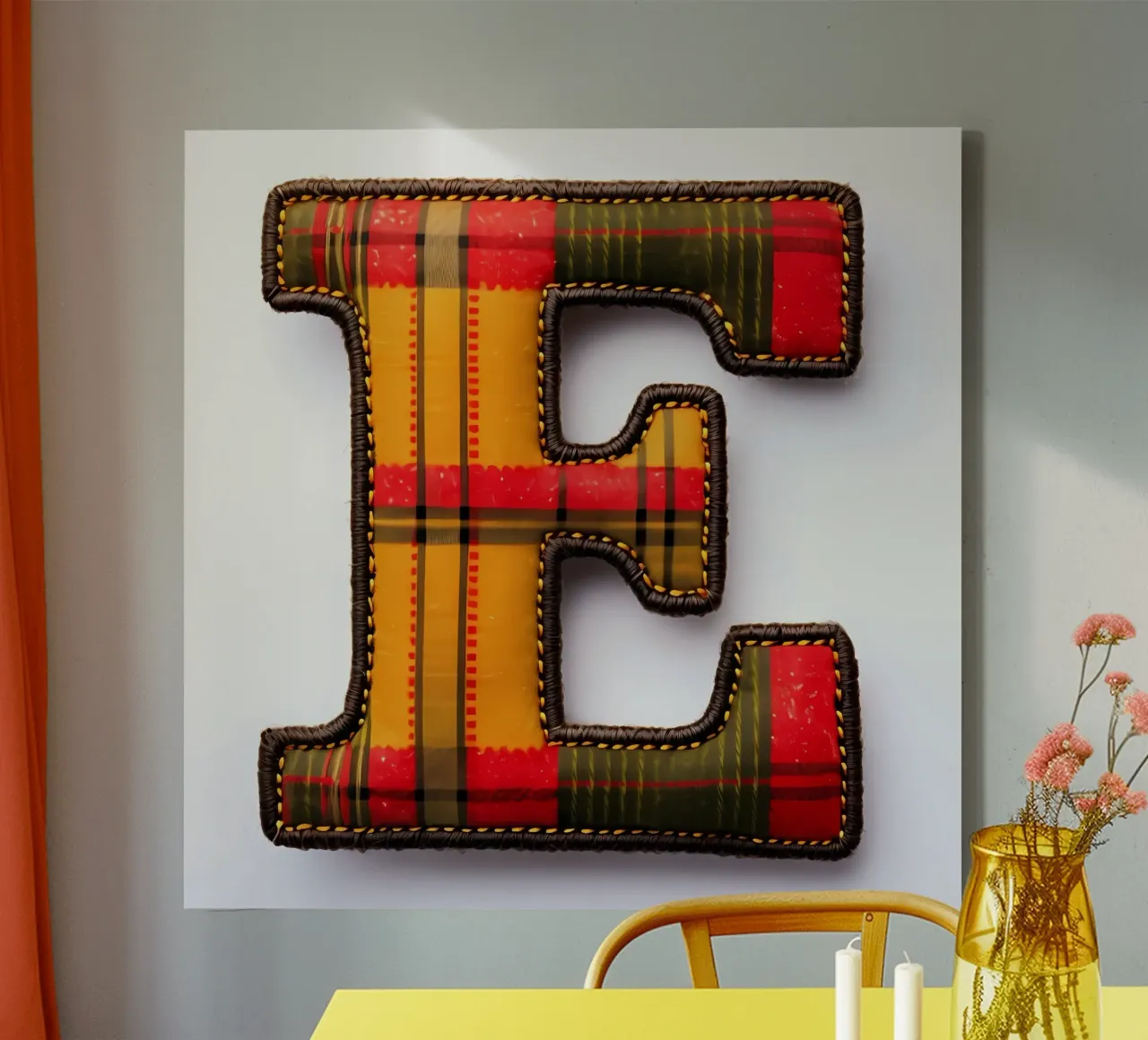 Plaid "E" - A Cozy Letter for Your Home canvas with Floater frame by inspirational quote