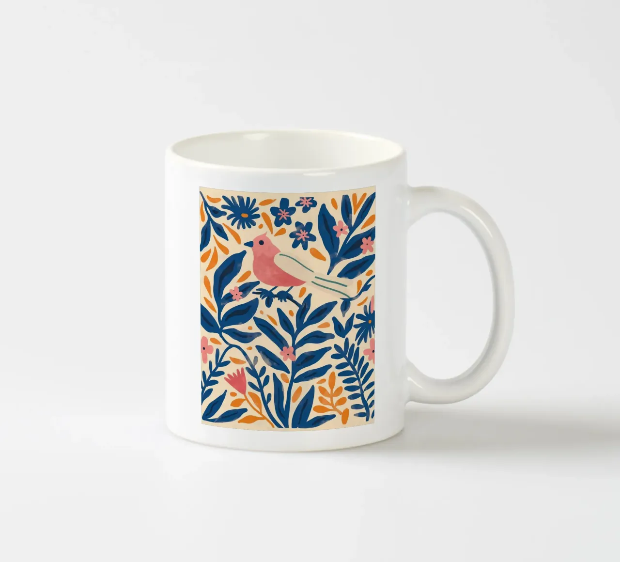Uccello carino Rosa Retro Vintage Botanico Primavera Fiore Piante tazza in ceramica da Gentle Echoes Art