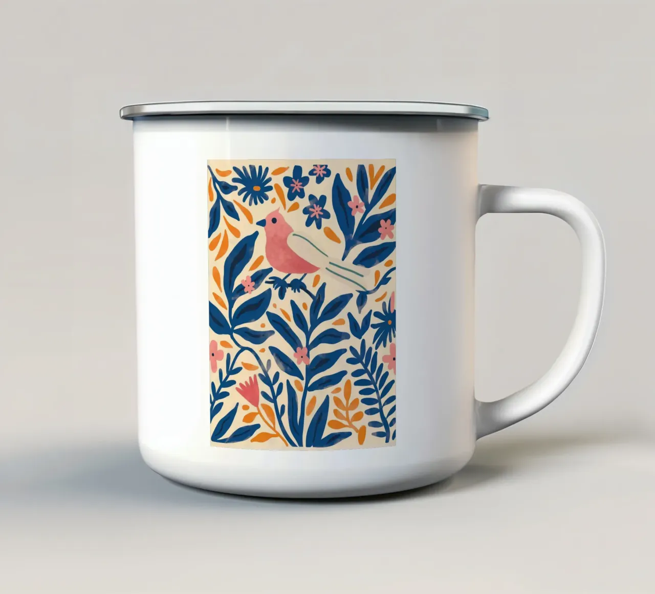 Uccello carino Rosa Retro Vintage Botanico Primavera Fiore Piante tazza in smalto da Gentle Echoes Art